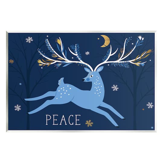 Stupell Industries Peace Jumping Deer Snowflakes Wall Plaque Art